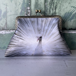 White Peacock Satin 5.5 Inch Clasp Purse Frame Clutch Bag