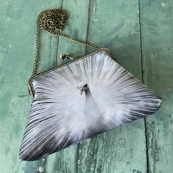 White Peacock Satin 5.5 Inch Clasp Purse Frame Clutch Bag