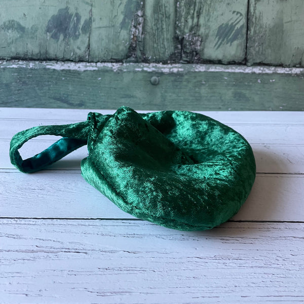 Jewel Green Reversible Crushed Velvet Satin Japanese Wristlet Knot Clutch Bag