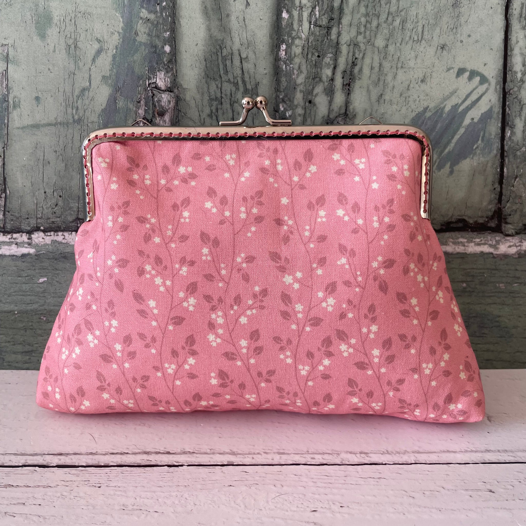 Coral Pink Floral Cotton 5.5 Inch Clasp Purse Frame Wedding Clutch Bag