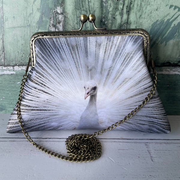 White Peacock Satin 5.5 Inch Clasp Purse Frame Clutch Bag