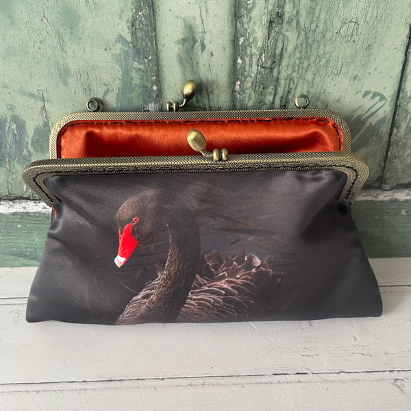 Black Swan Satin 8 Inch Sew-In Bronze Clasp Purse Frame Clutch Bag