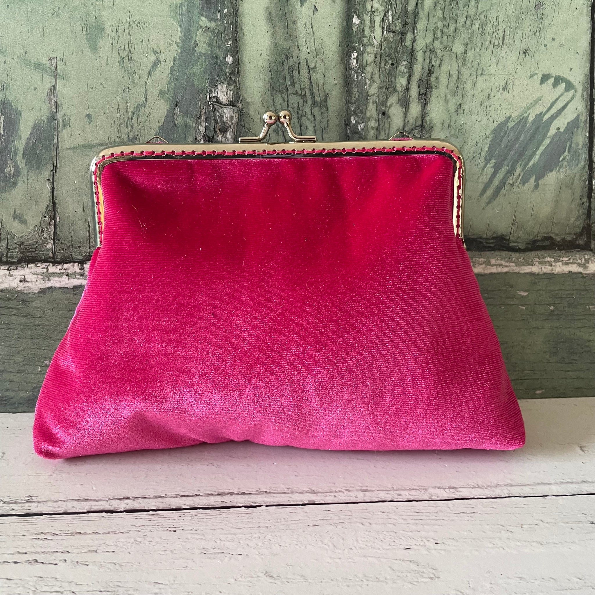 Hot Pink Velvet 5.5 Inch Silver Tone Sew In Clasp Purse Frame Clutch Bag