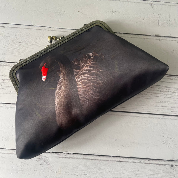 Black Swan Satin 8 Inch Sew-In Bronze Clasp Purse Frame Clutch Bag