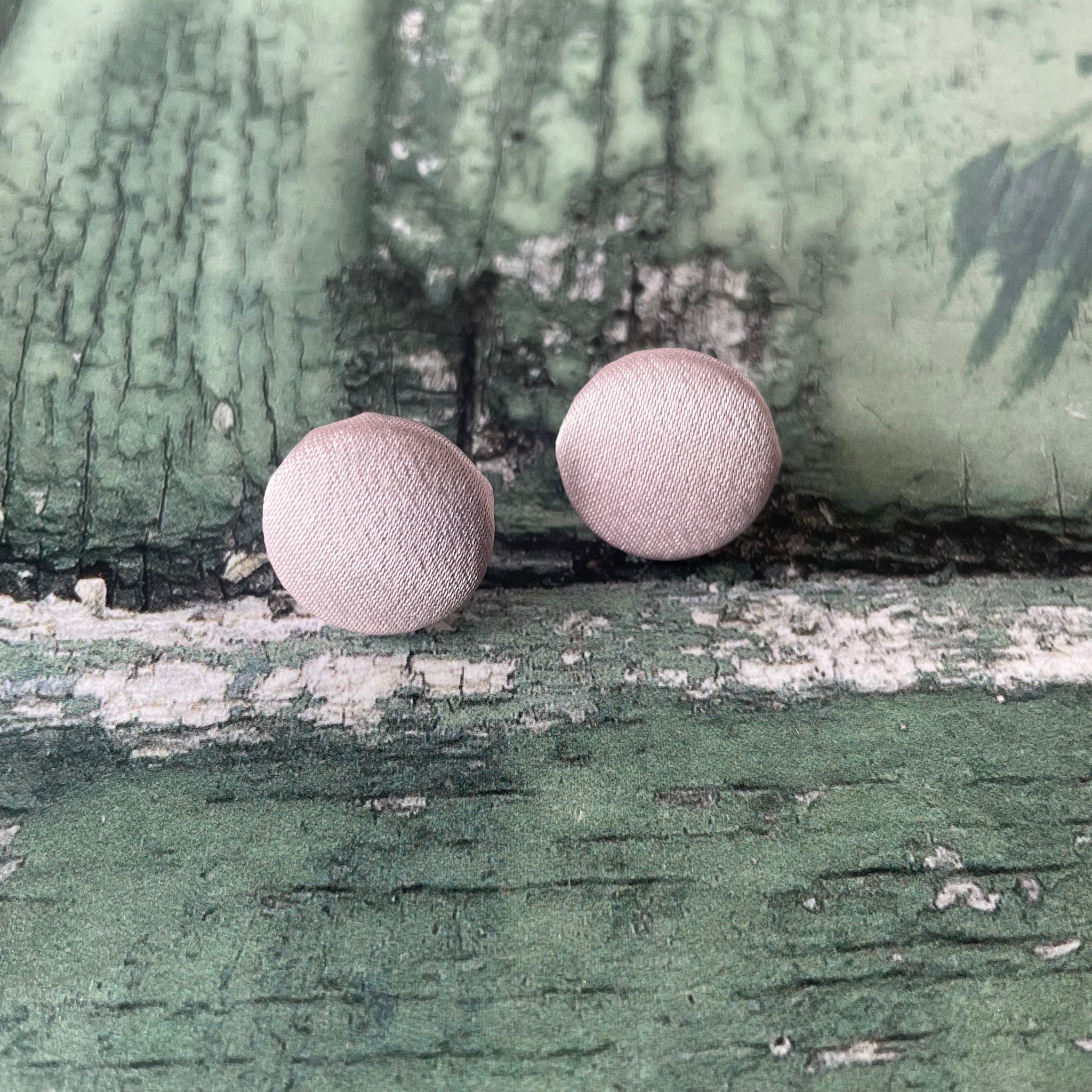 Mauve Satin Fabric Button Stainless Steel Stud Earrings