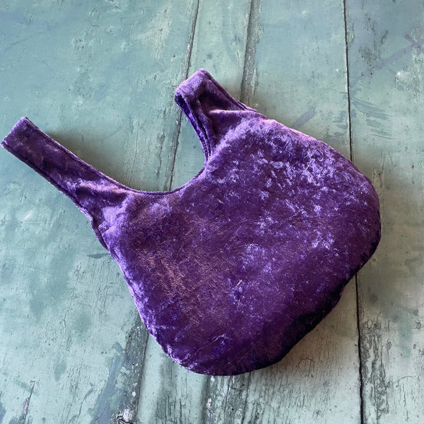 Purple Reversible Crushed Velvet Satin Japanese Wristlet Knot Clutch Bag