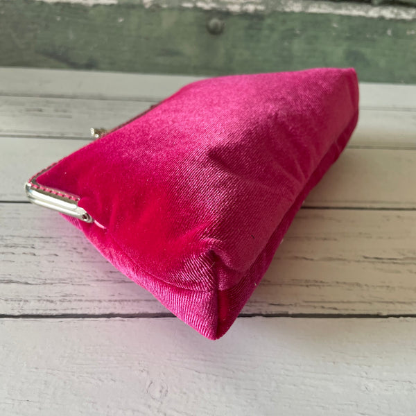 Hot Pink Velvet 5.5 Inch Silver Tone Sew In Clasp Purse Frame Clutch Bag