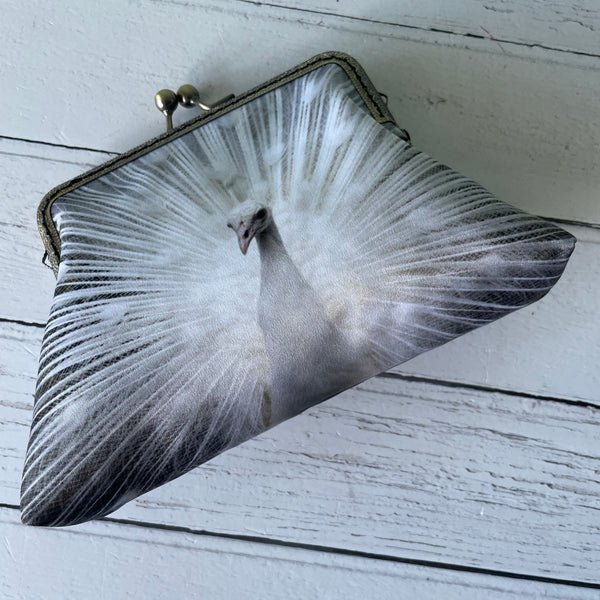 White Peacock Satin 5.5 Inch Clasp Purse Frame Clutch Bag