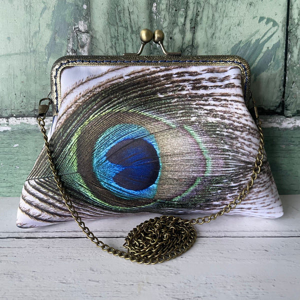 Peacock Feather Eye Satin 5.5 Inch Clasp Purse Frame Clutch Bag