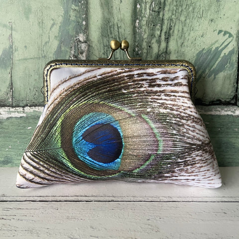 Peacock Feather Eye Satin 5.5 Inch Clasp Purse Frame Clutch Bag