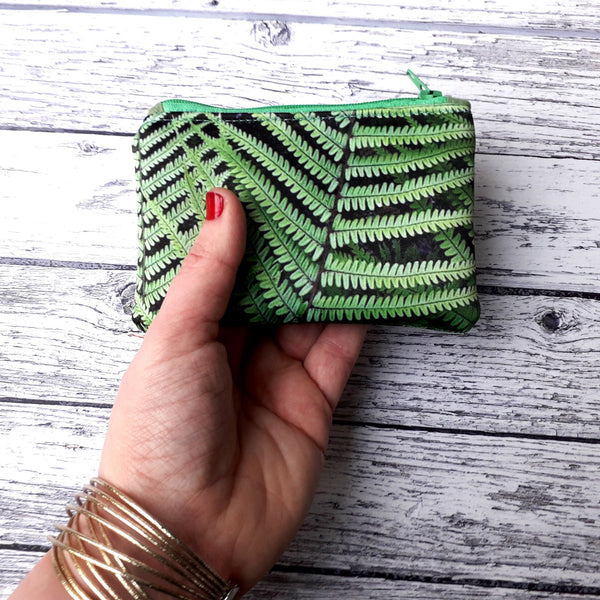 Green Irish Fern Satin Coin Zipper Purse Pouch