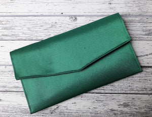 Emerald Green Fold Over Envelope Satin Clutch Bag