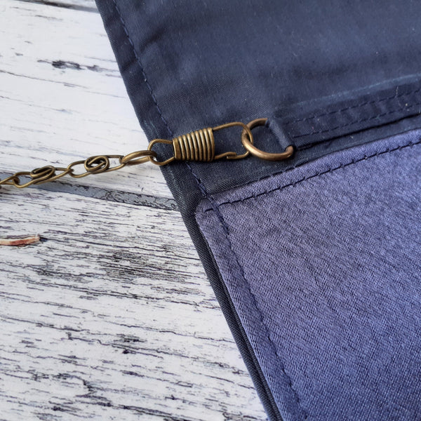 Navy Blue Satin Fold Over Envelope Clutch Bag