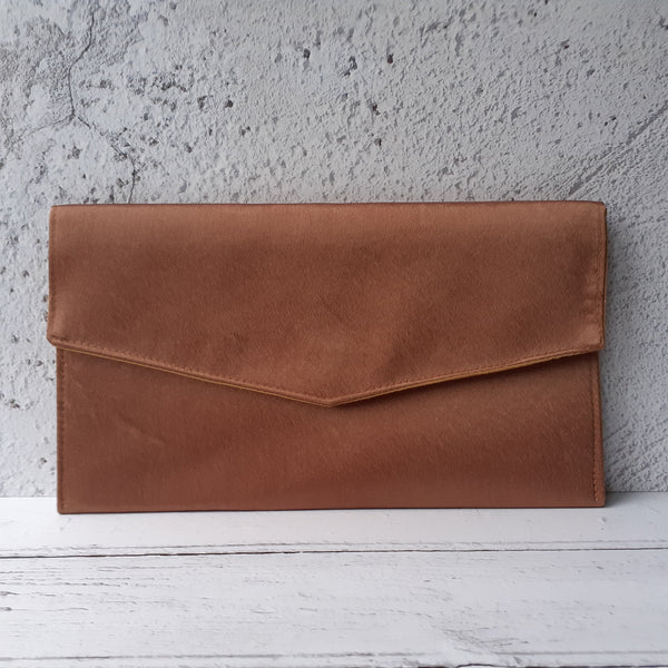 Copper Bronze Satin Fold Over Envelope Clutch Bag