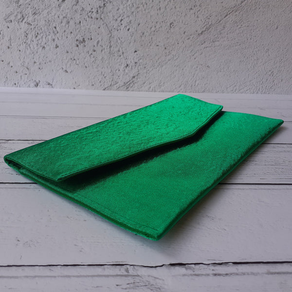 Bright Green Fold Over Envelope Satin Clutch Bag