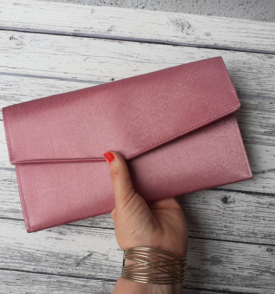 Antique Dusty Pink Fold Over Envelope Satin Clutch Bag