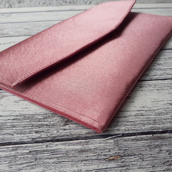 Antique Dusty Pink Fold Over Envelope Satin Clutch Bag