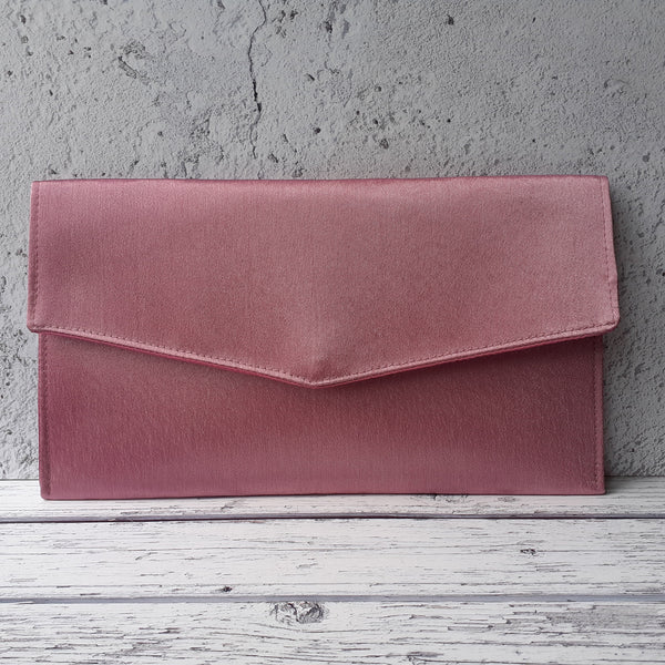 Antique Dusty Pink Fold Over Envelope Satin Clutch Bag