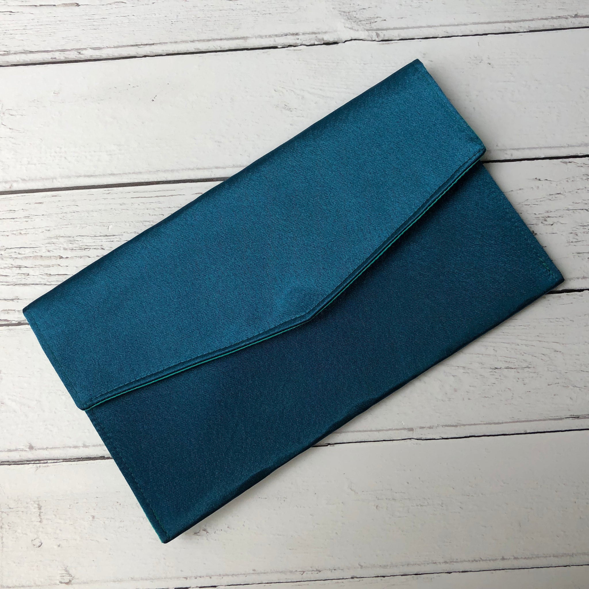 Petrol Blue Fold Over Envelope Satin Clutch Bag