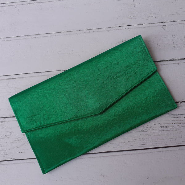 Bright Green Fold Over Envelope Satin Clutch Bag