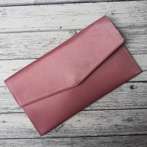 Antique Dusty Pink Fold Over Envelope Satin Clutch Bag