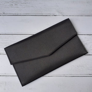 Black Satin Foldover Envelope Clutch Bag