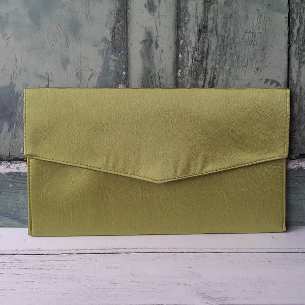 Lime Green Satin Foldover Envelope Clutch Bag