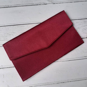 Wine Red Satin Fold Over Envelope Clutch Bag