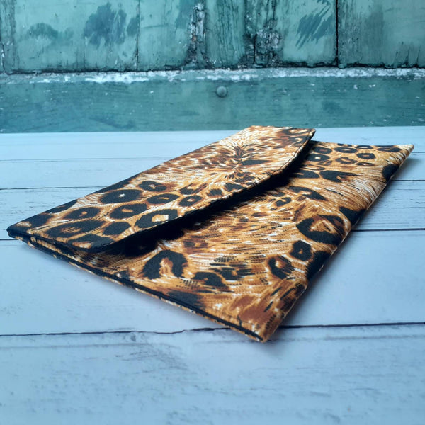 Leopard Print Satin Fold Over Envelope Clutch Bag