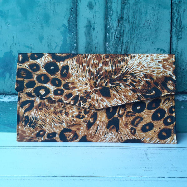 Leopard Print Satin Fold Over Envelope Clutch Bag