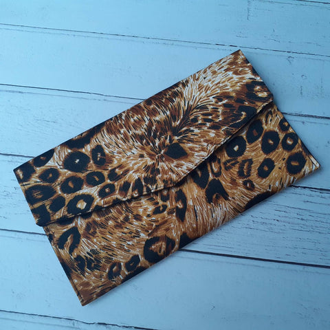 Leopard Print Satin Fold Over Envelope Clutch Bag