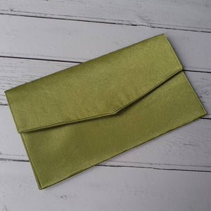 Lime Green Satin Foldover Envelope Clutch Bag