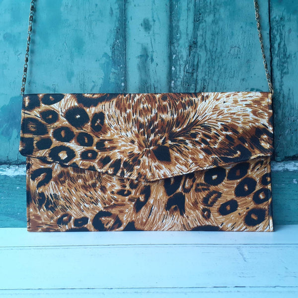 Leopard Print Satin Fold Over Envelope Clutch Bag