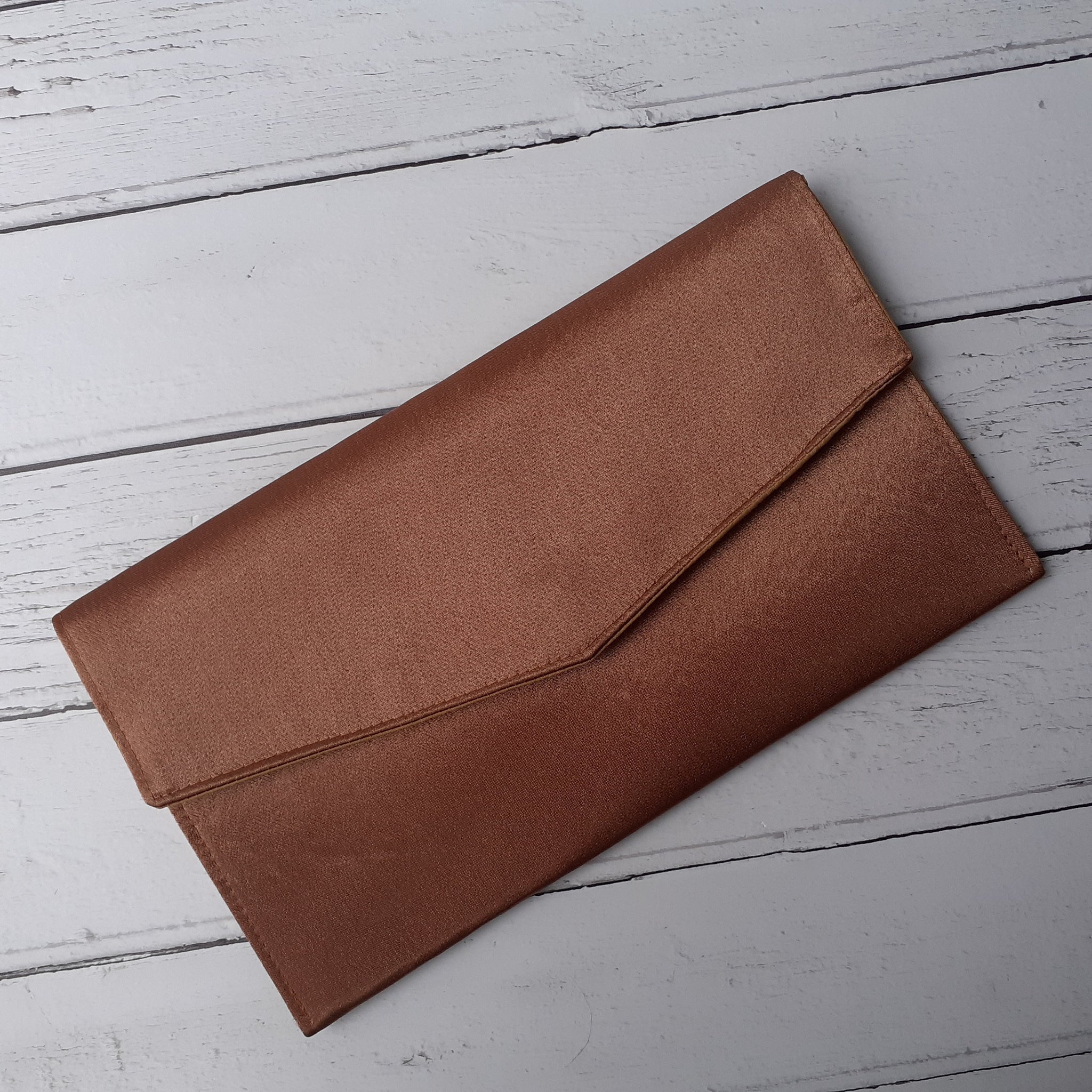 Copper Bronze Satin Fold Over Envelope Clutch Bag