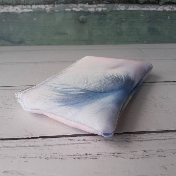 Handmade Blue Feather Satin Coin Purse Zipper Pouch