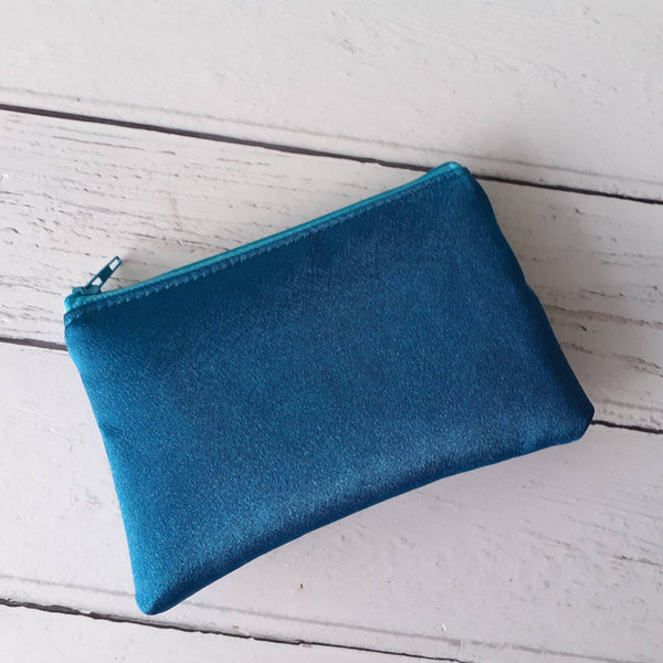 Teal Green Satin Zip Coin Purse  Pouch