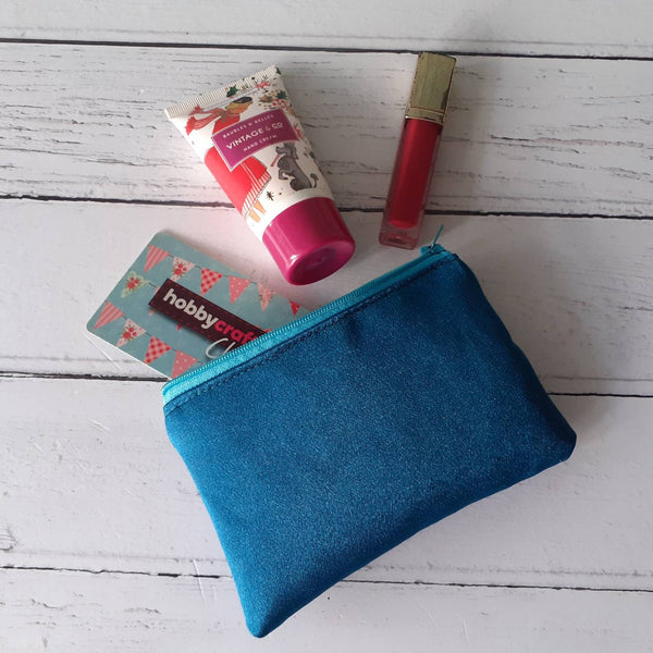 Teal Green Satin Zip Coin Purse  Pouch