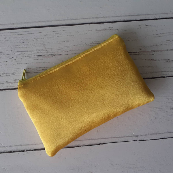 Golden Yellow Satin Zip Coin Purse  Pouch