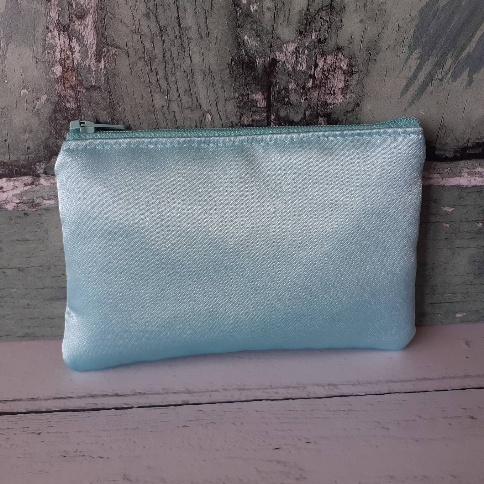 Mint Green Satin Zip Coin Purse  Pouch