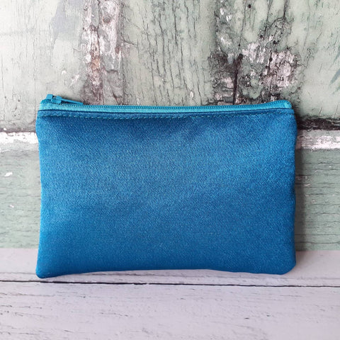 Teal Green Satin Zip Coin Purse  Pouch