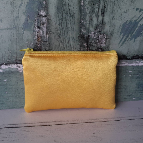 Golden Yellow Satin Zip Coin Purse  Pouch