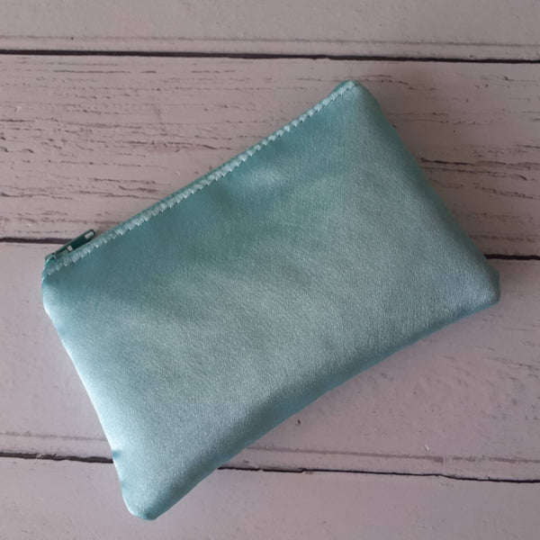 Mint Green Satin Zip Coin Purse  Pouch