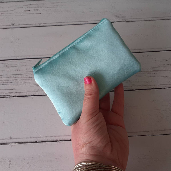 Mint Green Satin Zip Coin Purse  Pouch