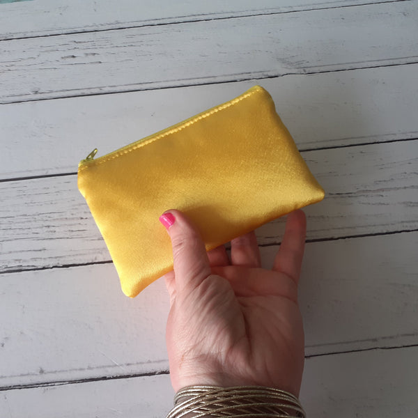 Golden Yellow Satin Zip Coin Purse  Pouch