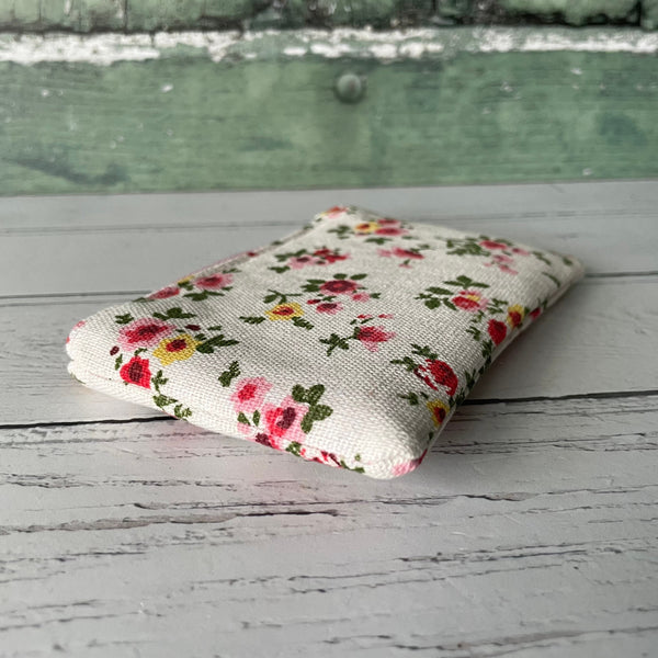 Pink and Red Roses Floral Cotton Zip Coin Purse  Pouch