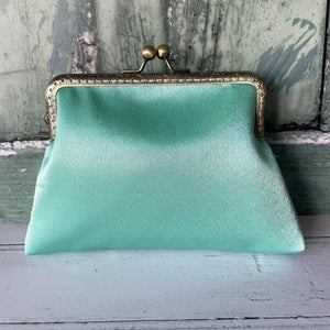 Light Mint Green Satin 5.5 Inch Sew In Clasp Purse Frame Clutch Bag