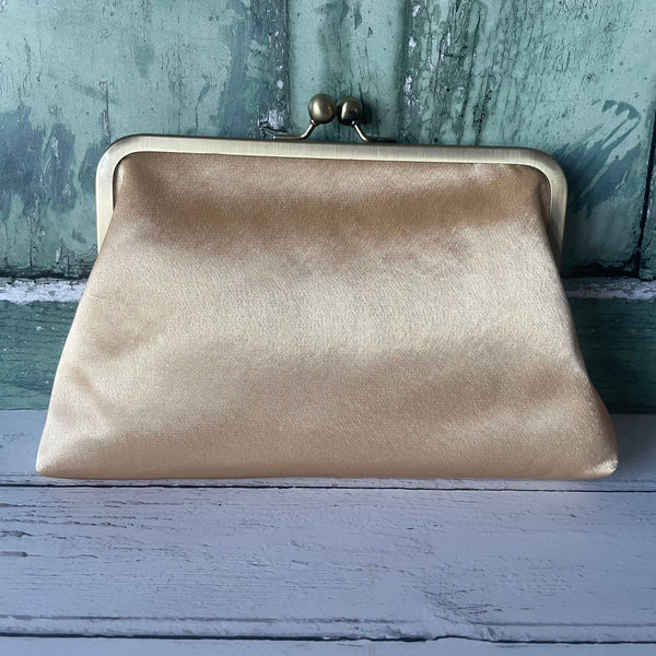 Gold Satin 8 Inch Bronze Clasp Purse Frame Clutch Bag