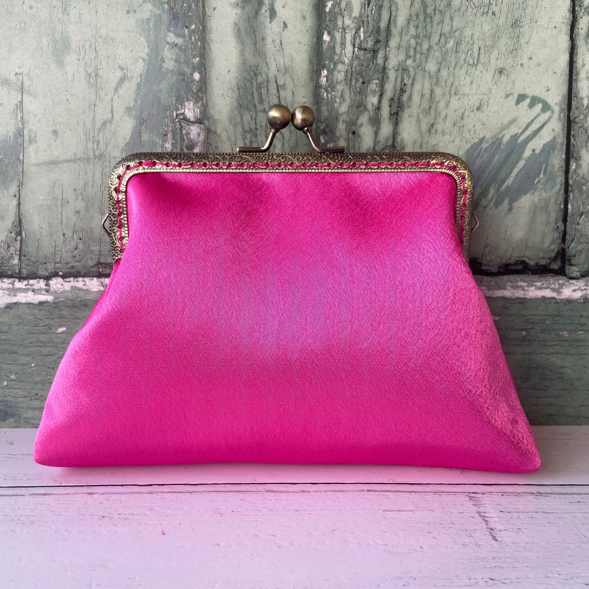 Hot Pink Satin 5.5 Inch Sew In Clasp Purse Frame Clutch Bag