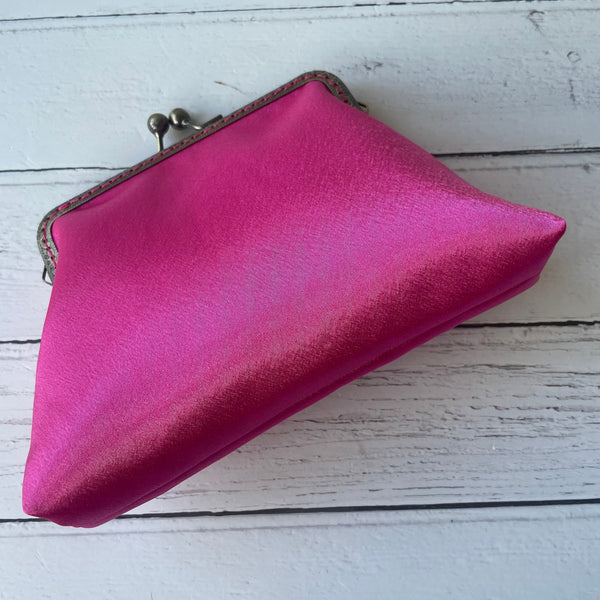 Hot Pink Satin 5.5 Inch Sew In Clasp Purse Frame Clutch Bag