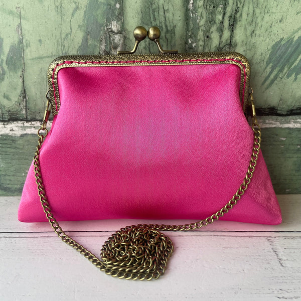 Hot Pink Satin 5.5 Inch Sew In Clasp Purse Frame Clutch Bag